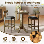 Costway Table de bar ronde 76 cm avec cadre en bois d'hévéa, pied élégant pour salle à manger Expresso/Gris chêne