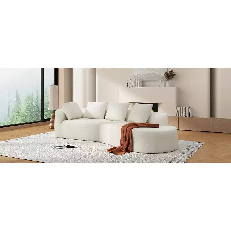 Canapé d'angle moderne incurvé de 295 cm avec éponge haute densité, revêtement perle, pour salon