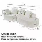 Canapé d'angle moderne incurvé de 295 cm avec éponge haute densité, revêtement perle, pour salon