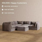 Canapé d'angle modulable 5 places lavable Anabei + pouf | Assise Deluxe+ et coussin Cloud