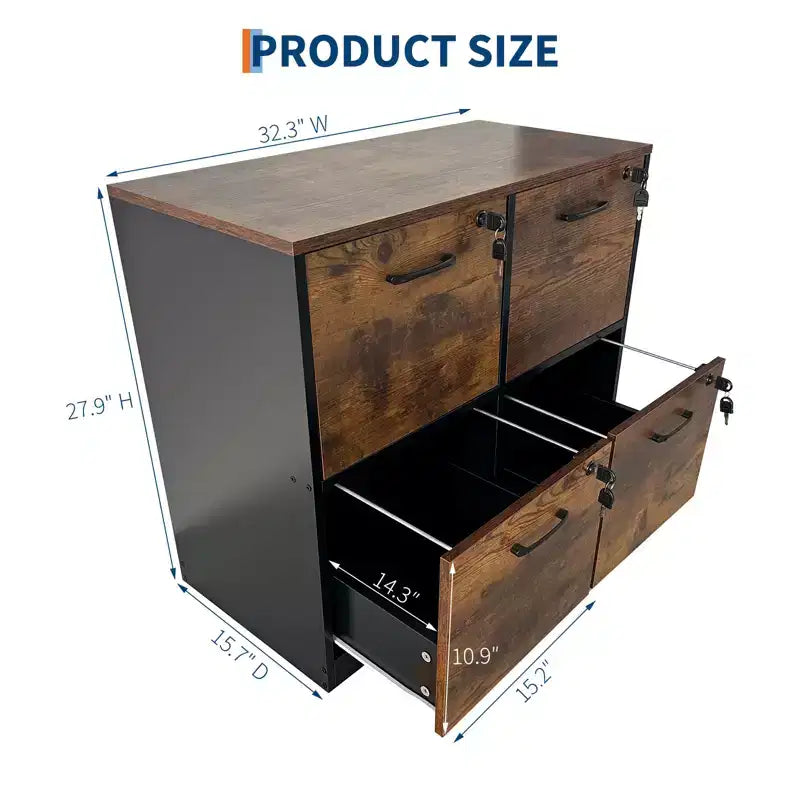 Classeur à 4 tiroirs avec serrure, support d'imprimante, classeur en bois pour bureau à domicile, organisateur de rangement avec rail de suspension réglable