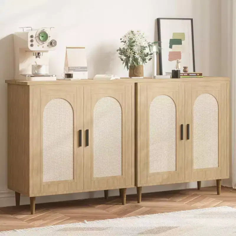 Console Buffet, Commode en Rotin Réglable avec Rangement pour Couloir, Salle à Manger, Cuisine