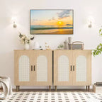 Console Buffet, Commode en Rotin Réglable avec Rangement pour Couloir, Salle à Manger, Cuisine