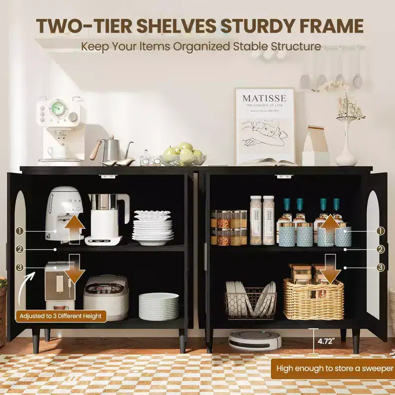 Console Buffet, Commode en Rotin Réglable avec Rangement pour Couloir, Salle à Manger, Cuisine