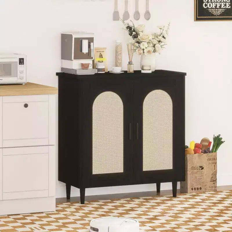 Console Buffet, Commode en Rotin Réglable avec Rangement pour Couloir, Salle à Manger, Cuisine