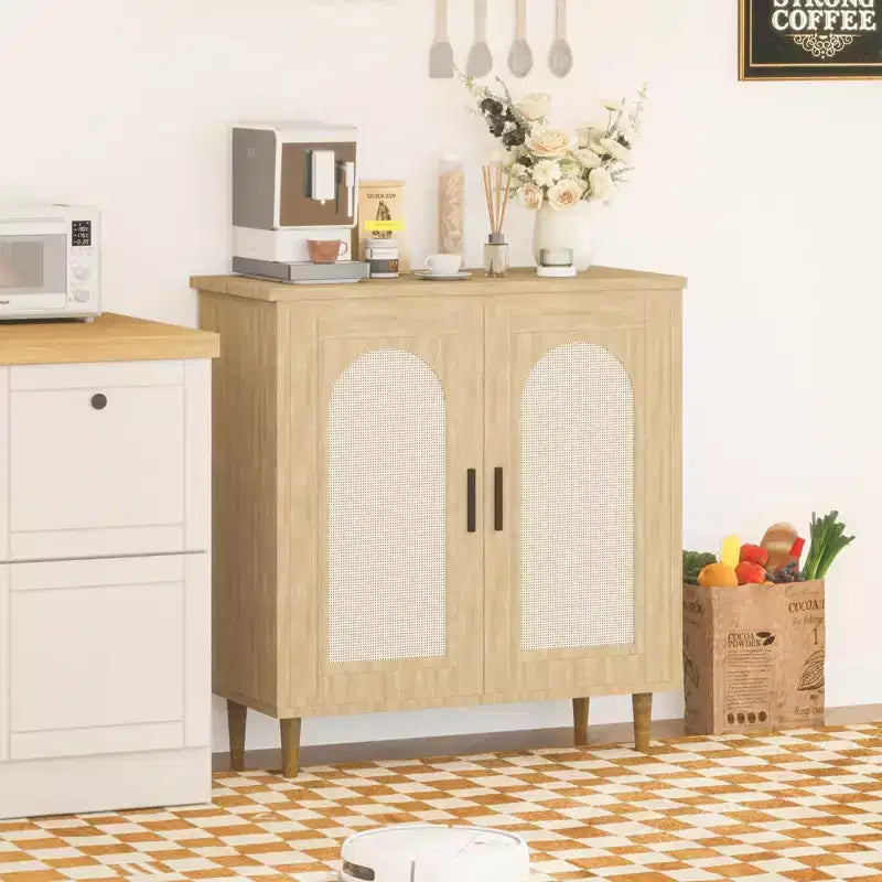 Console Buffet, Commode en Rotin Réglable avec Rangement pour Couloir, Salle à Manger, Cuisine