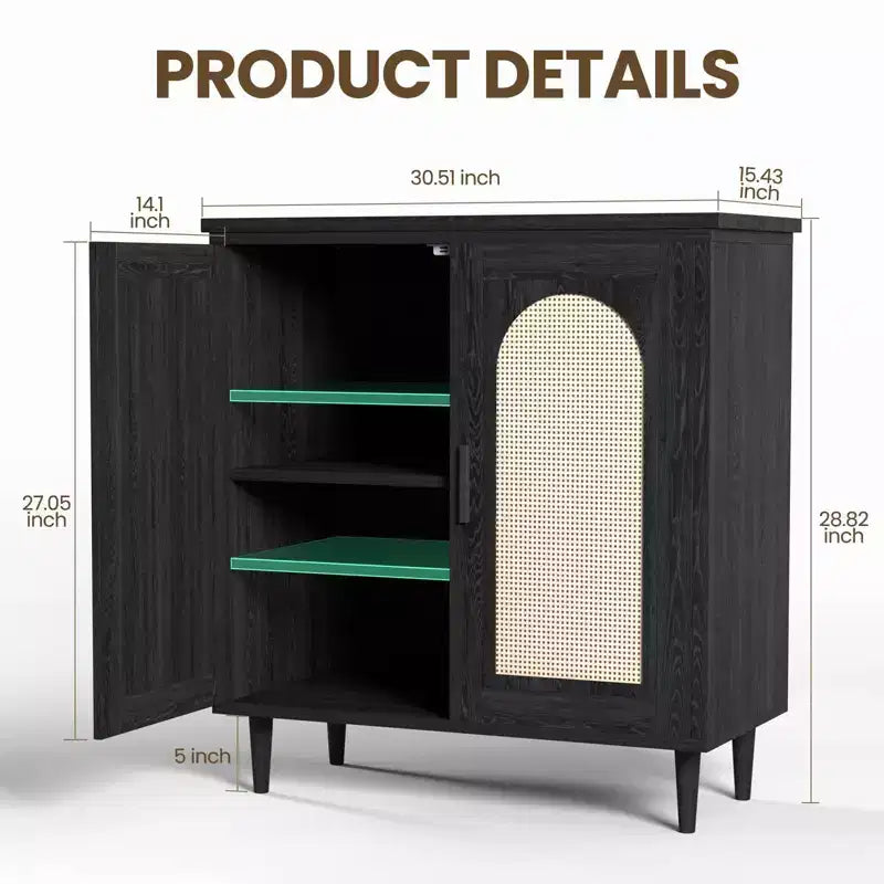 Console Buffet, Commode en Rotin Réglable avec Rangement pour Couloir, Salle à Manger, Cuisine