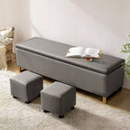 Banc de rangement Amalia avec deux poufs et motifs tissés en losange|ART OF LIVING DESIGNS