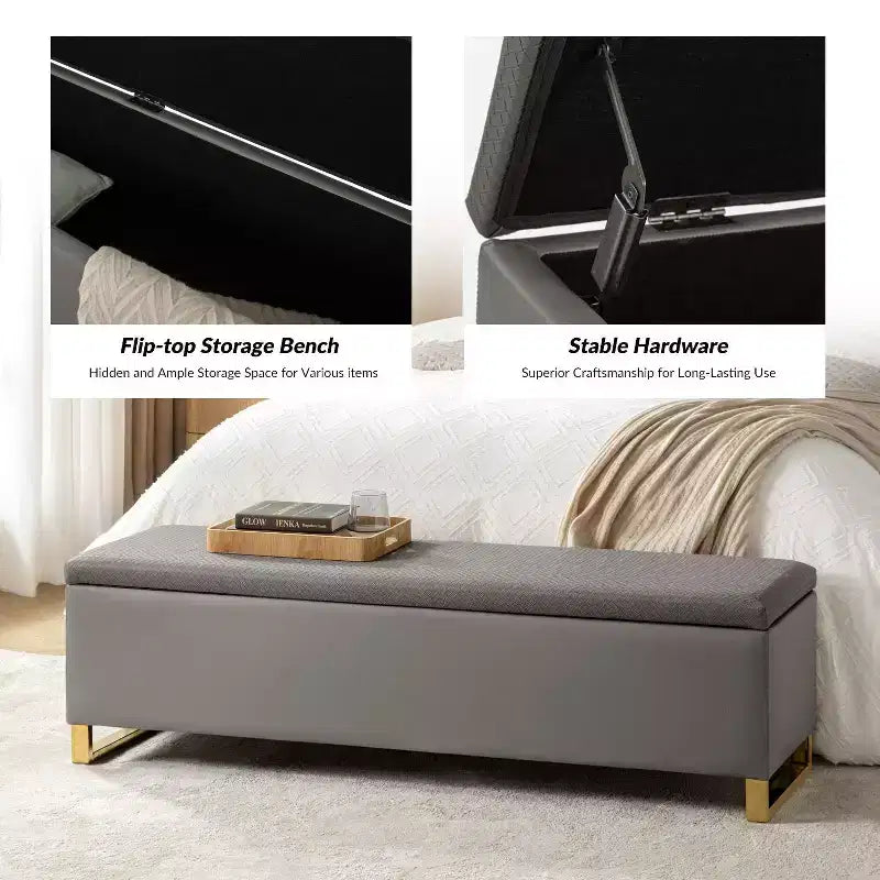 Banc de rangement Amalia avec deux poufs et motifs tissés en losange|ART OF LIVING DESIGNS