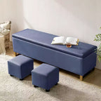 Banc de rangement Amalia avec deux poufs et motifs tissés en losange|ART OF LIVING DESIGNS