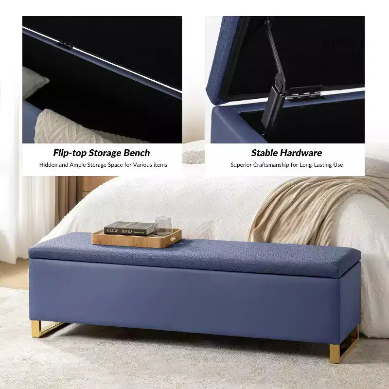 Banc de rangement Amalia avec deux poufs et motifs tissés en losange|ART OF LIVING DESIGNS