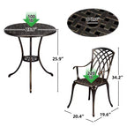 Ensemble bistro 3 pièces pour extérieur, chaises et table en fonte d'aluminium avec trou pour parasol, pieds réglables pour jardin