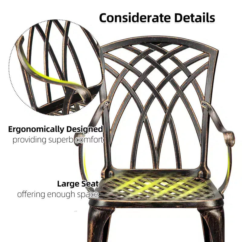 Ensemble bistro 3 pièces pour extérieur, chaises et table en fonte d'aluminium avec trou pour parasol, pieds réglables pour jardin