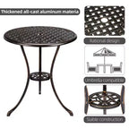 Ensemble bistro 3 pièces pour extérieur, chaises et table en fonte d'aluminium avec trou pour parasol, pieds réglables pour jardin