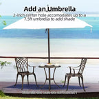 Ensemble bistro 3 pièces pour extérieur, chaises et table en fonte d'aluminium avec trou pour parasol, pieds réglables pour jardin