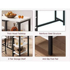 Ensemble table de bar et chaises compact, design peu encombrant avec 3 grandes étagères de rangement, parfait pour les petits appartements, bureaux ou bars.