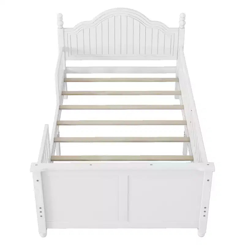 Cadre de lit double Whisen, lit plateforme en bois avec tête et pied de lit, avec garde-corps de sécurité périphériques
