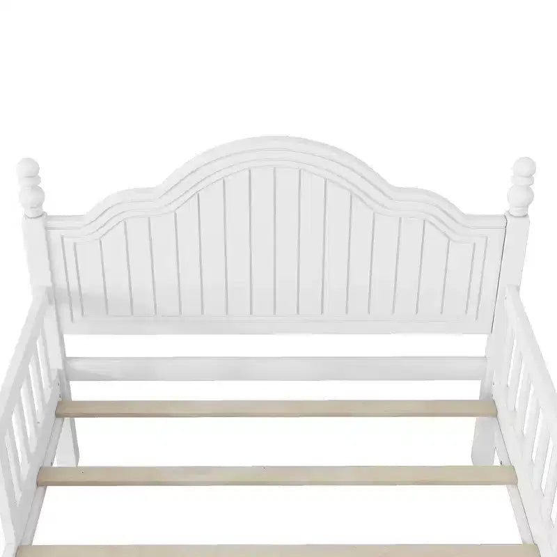 Cadre de lit double Whisen, lit plateforme en bois avec tête et pied de lit, avec garde-corps de sécurité périphériques