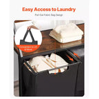 VEVOR Trieur à Linge à 2 Niveaux, Panier à Linge Haut avec Cadre Métallique et Plateau en Bois, Rangement à 3 Sections avec roulettes, Noir