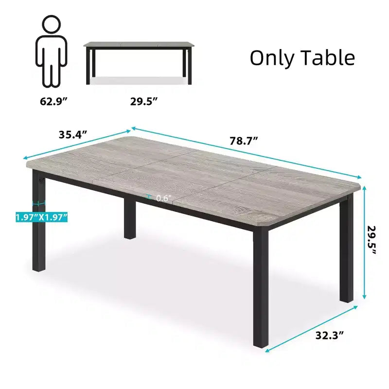 Table à manger industrielle pour 6 à 8 personnes, 200 cm de long, rectangulaire, pour cuisine et salle à manger, idéale pour les dîners ou les réunions - Marron rétro