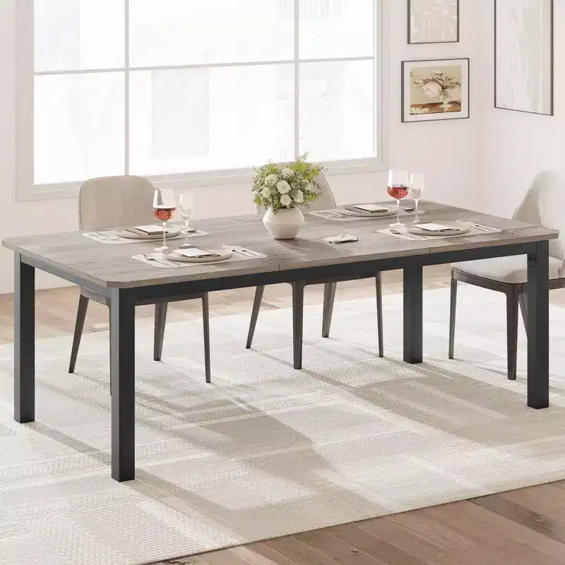 Table à manger industrielle pour 6 à 8 personnes, 200 cm de long, rectangulaire, pour cuisine et salle à manger, idéale pour les dîners ou les réunions - Marron rétro