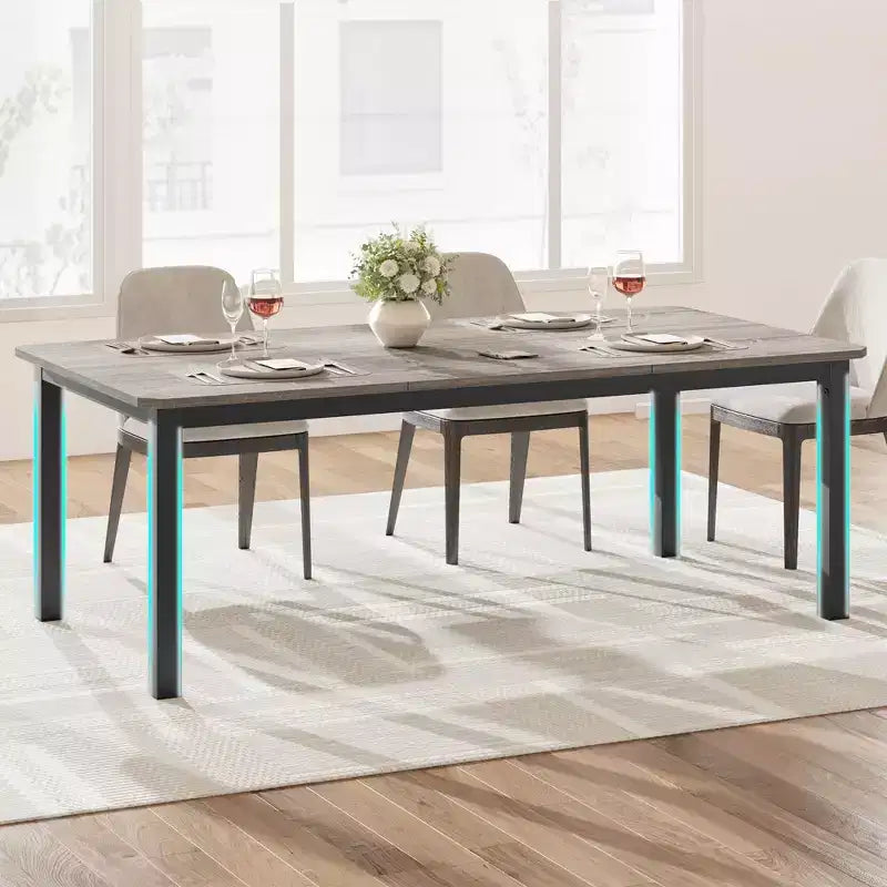 Table à manger industrielle pour 6 à 8 personnes, 200 cm de long, rectangulaire, pour cuisine et salle à manger, idéale pour les dîners ou les réunions - Marron rétro
