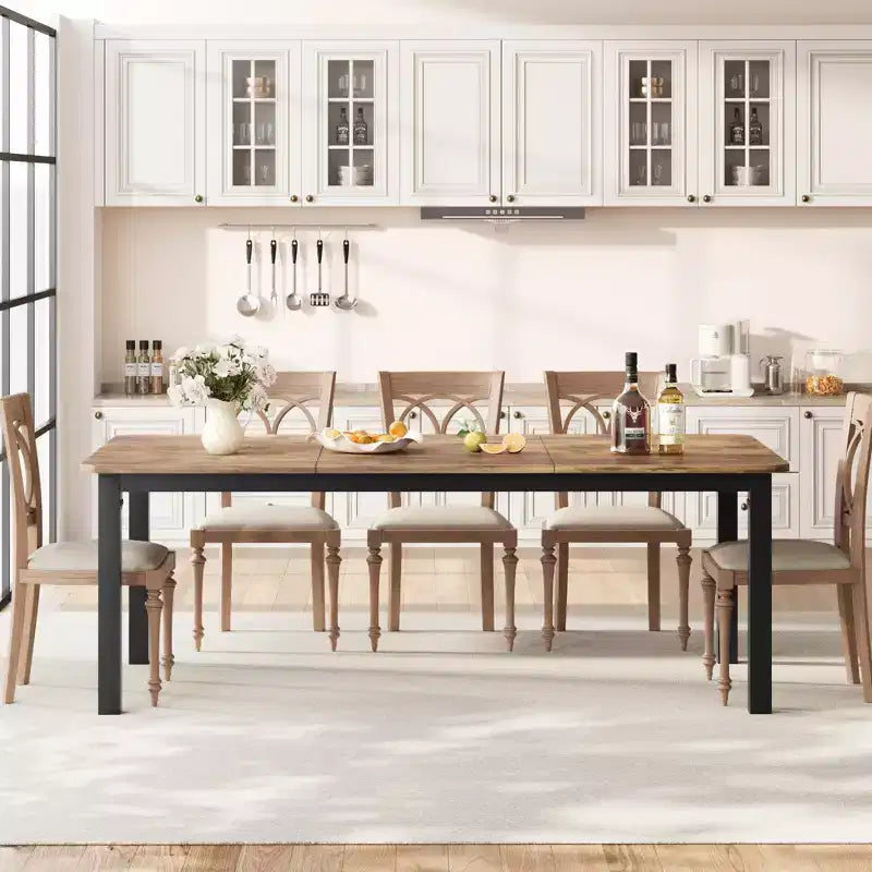 Table à manger industrielle pour 6 à 8 personnes, 200 cm de long, rectangulaire, pour cuisine et salle à manger, idéale pour les dîners ou les réunions - Marron rétro