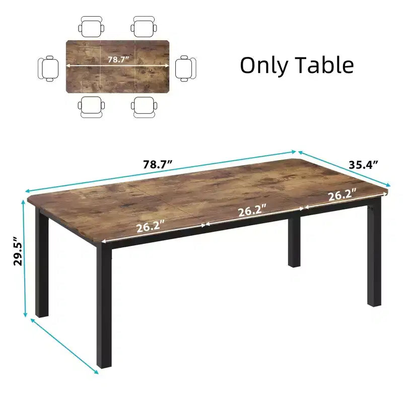Table à manger industrielle pour 6 à 8 personnes, 200 cm de long, rectangulaire, pour cuisine et salle à manger, idéale pour les dîners ou les réunions - Marron rétro