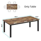 Table à manger industrielle pour 6 à 8 personnes, 200 cm de long, rectangulaire, pour cuisine et salle à manger, idéale pour les dîners ou les réunions - Marron rétro