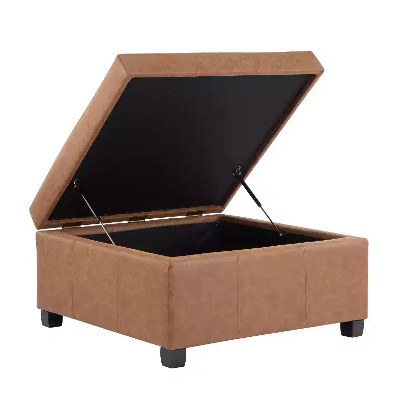 Pouf de rangement carré en similicuir de 89 cm avec couvercle relevable et espace de rangement dissimulé, pour salon ou chambre à coucher