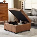 Pouf de rangement carré en similicuir de 89 cm avec couvercle relevable et espace de rangement dissimulé, pour salon ou chambre à coucher