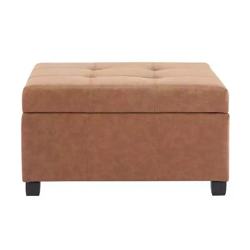 Pouf de rangement carré en similicuir de 89 cm avec couvercle relevable et espace de rangement dissimulé, pour salon ou chambre à coucher