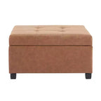 Pouf de rangement carré en similicuir de 89 cm avec couvercle relevable et espace de rangement dissimulé, pour salon ou chambre à coucher