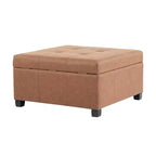 Pouf de rangement carré en similicuir de 89 cm avec couvercle relevable et espace de rangement dissimulé, pour salon ou chambre à coucher