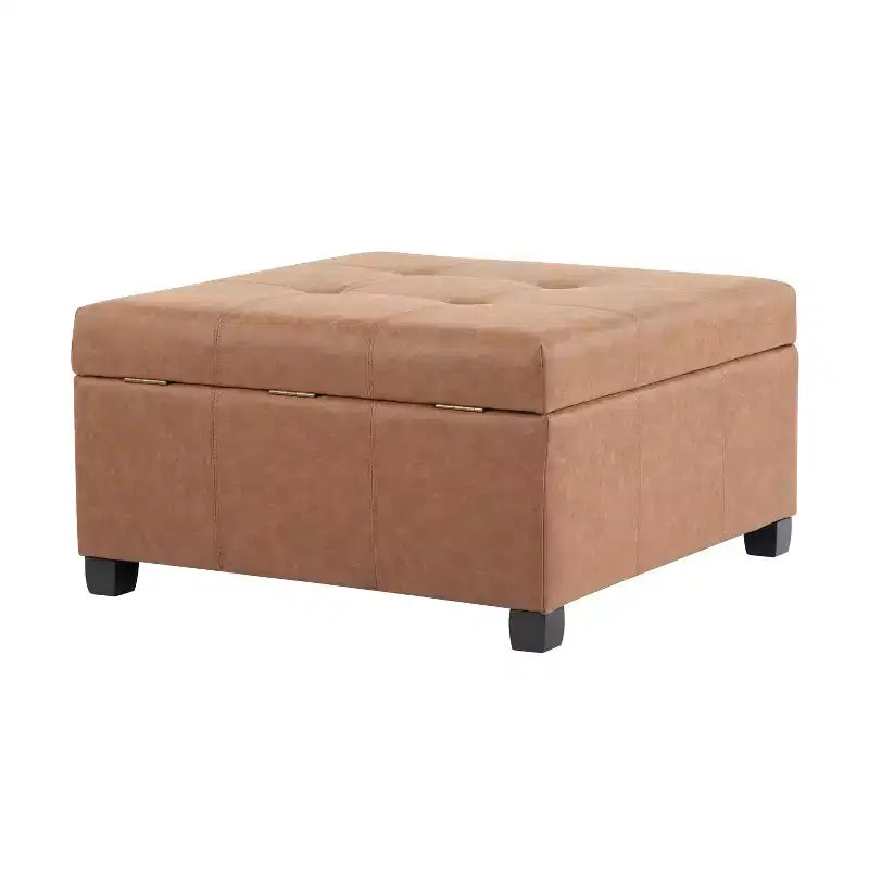 Pouf de rangement carré en similicuir de 89 cm avec couvercle relevable et espace de rangement dissimulé, pour salon ou chambre à coucher