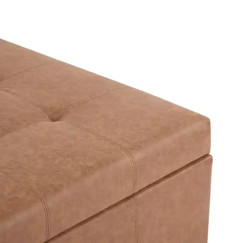 Pouf de rangement carré en similicuir de 89 cm avec couvercle relevable et espace de rangement dissimulé, pour salon ou chambre à coucher