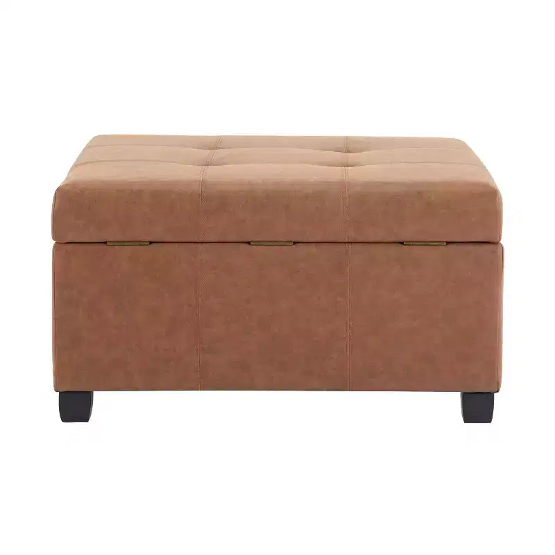 Pouf de rangement carré en similicuir de 89 cm avec couvercle relevable et espace de rangement dissimulé, pour salon ou chambre à coucher