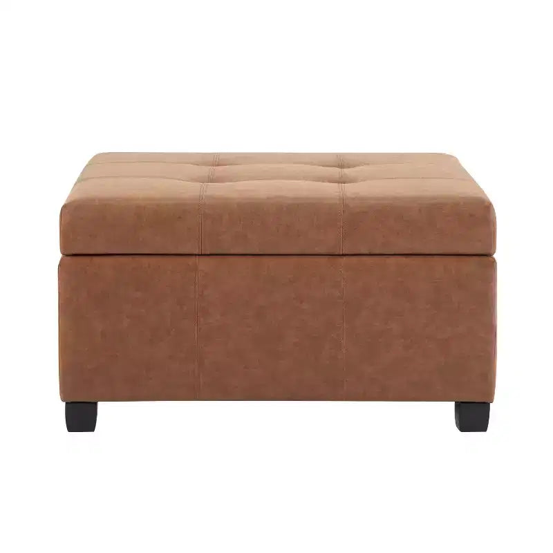 Pouf de rangement carré en similicuir de 89 cm avec couvercle relevable et espace de rangement dissimulé, pour salon ou chambre à coucher