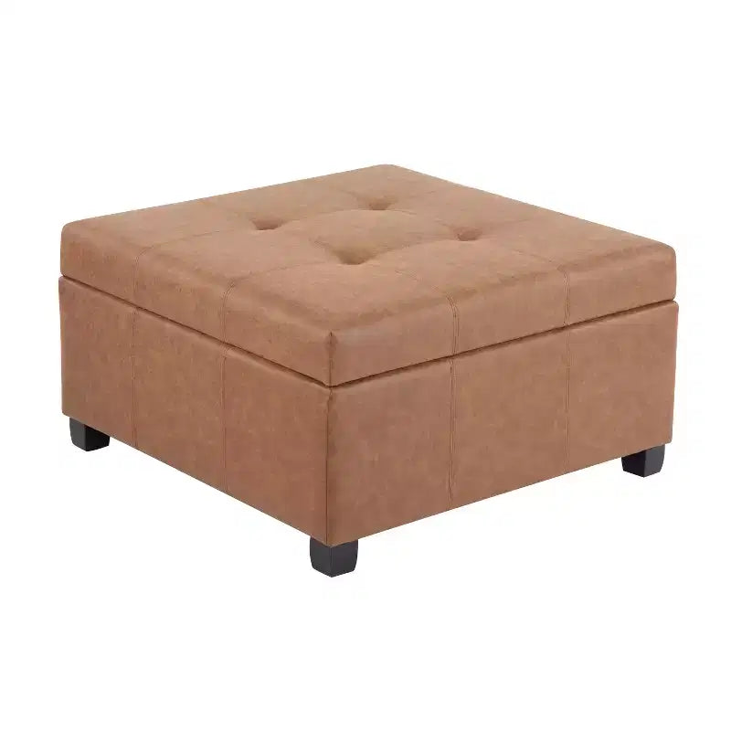 Pouf de rangement carré en similicuir de 89 cm avec couvercle relevable et espace de rangement dissimulé, pour salon ou chambre à coucher