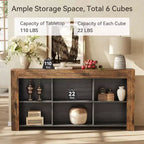 Console étroite Lantine de 63 pouces avec 6 cubes de rangement, style rustique pour l'entrée, le salon, ou comme bout de canapé.
