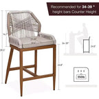 Tabourets de bar hauteur comptoir, lot de 4, tabourets de bar en rotin de 63 cm de haut, chaise de salle à manger à dossier pour la maison, design ergonomique confortable avec dossier et accoudoirs, marron