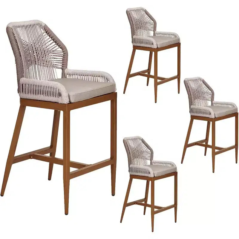 Tabourets de bar hauteur comptoir, lot de 4, tabourets de bar en rotin de 63 cm de haut, chaise de salle à manger à dossier pour la maison, design ergonomique confortable avec dossier et accoudoirs, marron