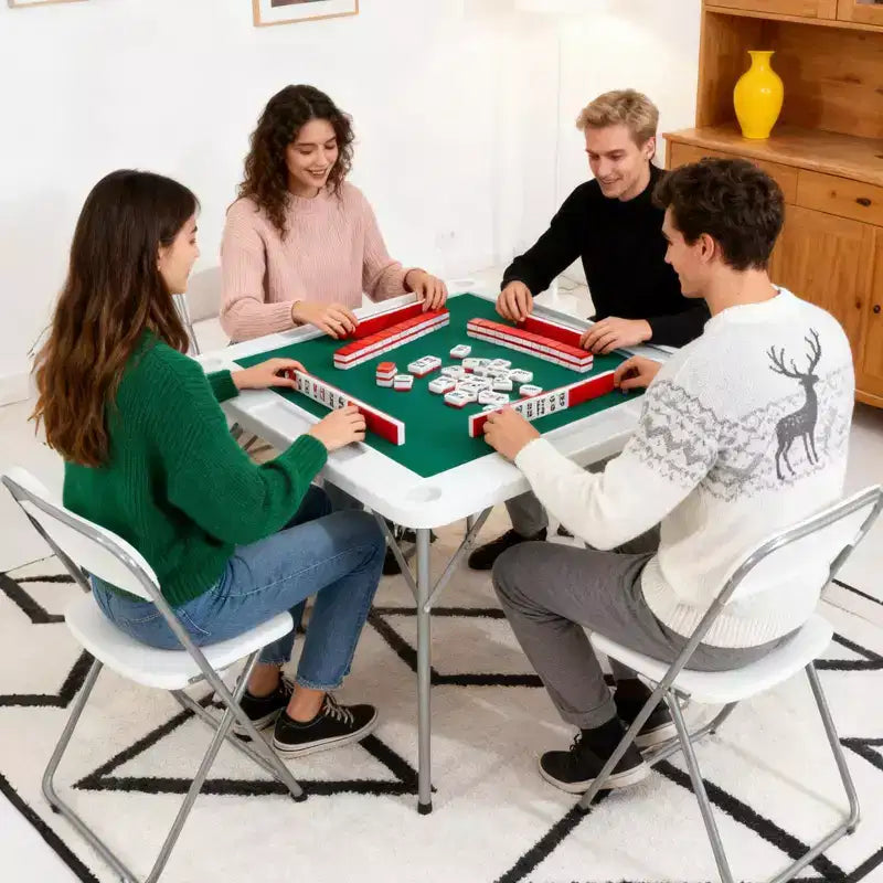 Table de Mahjong, table de dominos pliante pour 4 joueurs avec plateau vert résistant à l'usure, bureau carré portable pour Mahjong, Poker et Puzzles