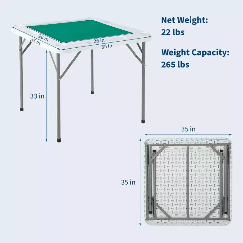 Table de Mahjong, table de dominos pliante pour 4 joueurs avec plateau vert résistant à l'usure, bureau carré portable pour Mahjong, Poker et Puzzles