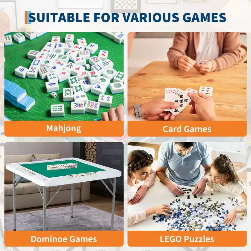 Table de Mahjong, table de dominos pliante pour 4 joueurs avec plateau vert résistant à l'usure, bureau carré portable pour Mahjong, Poker et Puzzles