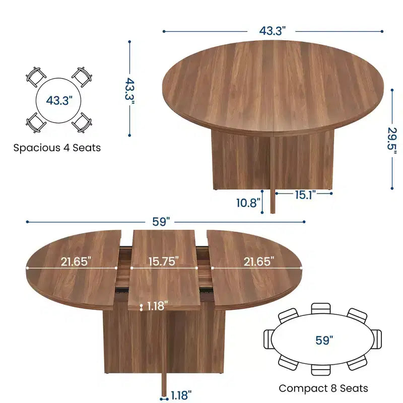 Table de salle à manger pour 4 à 8 personnes, table à manger ovale de cuisine moderne avec rallonges amovibles, table à dîner pour salle à manger, cuisine, salon