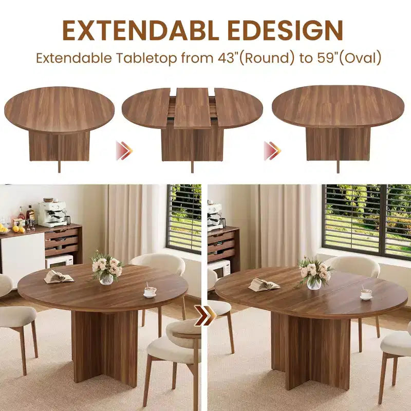 Table de salle à manger pour 4 à 8 personnes, table à manger ovale de cuisine moderne avec rallonges amovibles, table à dîner pour salle à manger, cuisine, salon