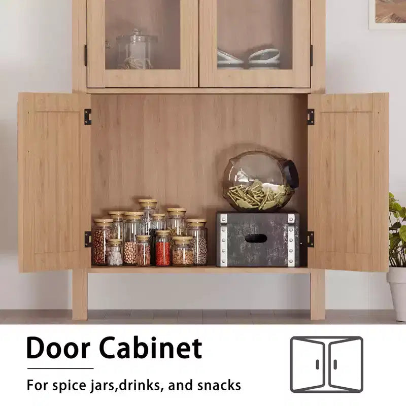 Meuble de rangement à double arc de 150 cm avec portes vitrées, buffet de rangement moderne en bois avec étagères réglables pour cuisine, salle de bain, entrée, salle à manger