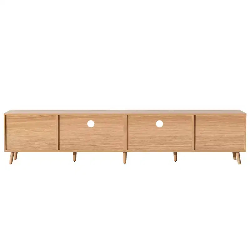 Meuble TV en rotin ModernLuxe pour téléviseurs jusqu'à 90", meuble console TV de ferme moderne avec espace de rangement, naturel
