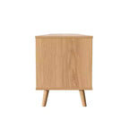 Meuble TV en rotin ModernLuxe pour téléviseurs jusqu'à 90", meuble console TV de ferme moderne avec espace de rangement, naturel